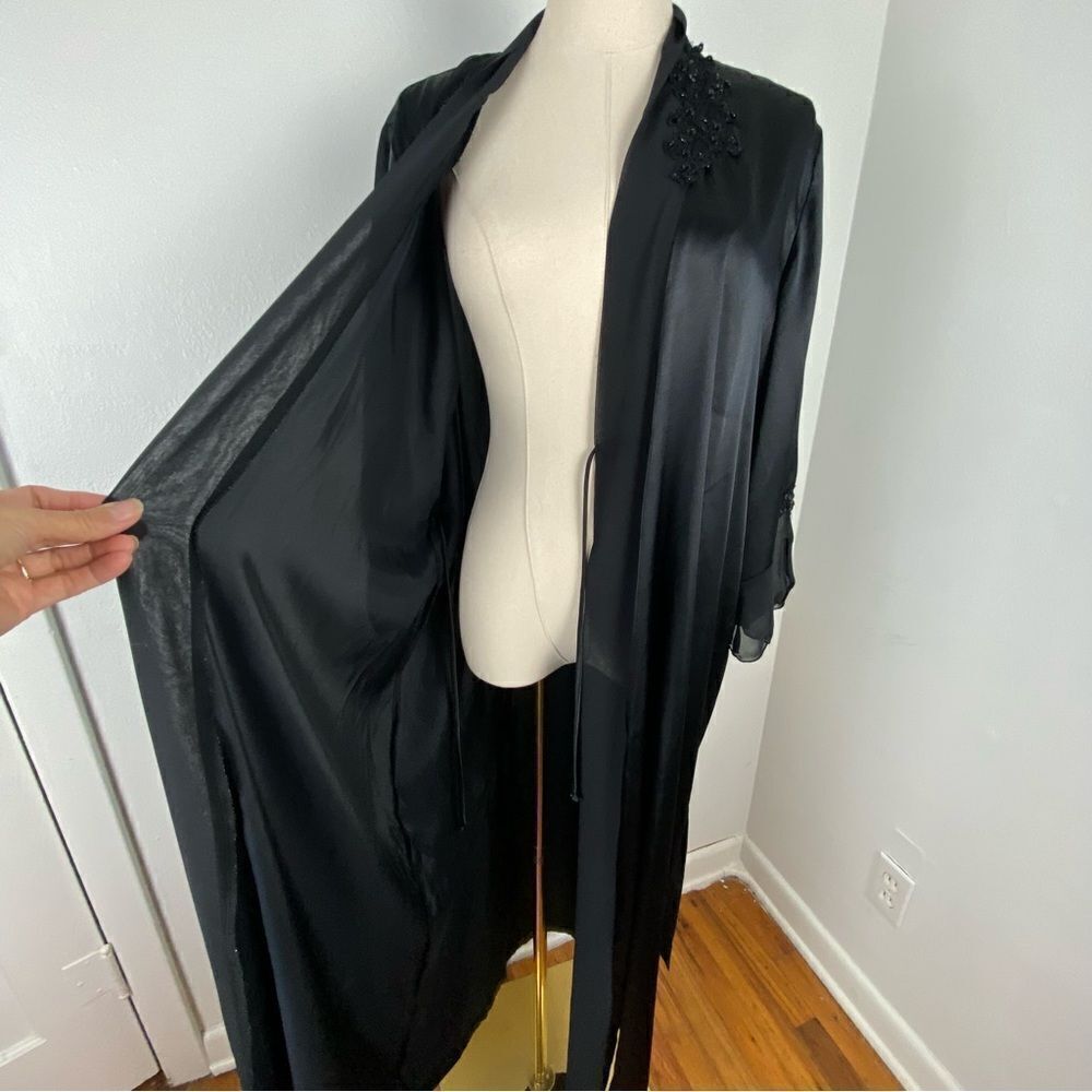 Vintage California Dynasty Womens Black Satin Maxi Robe Fairy Whimsigoth M - Picture 8 of 16